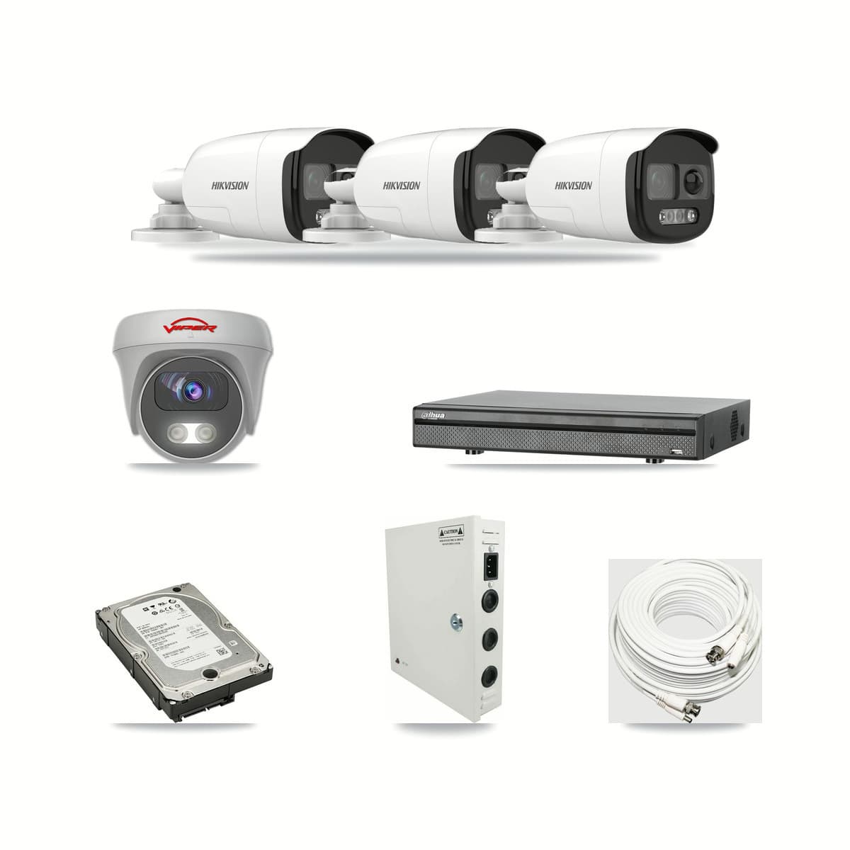 8-Channel 5MP CCTV Kit — 3 DS-2CE12KF3T Bullet + 1 White VIPER-5MP-3K Cameras + 5TB Recording (DH-XVR5108H Recorder) - Image 1