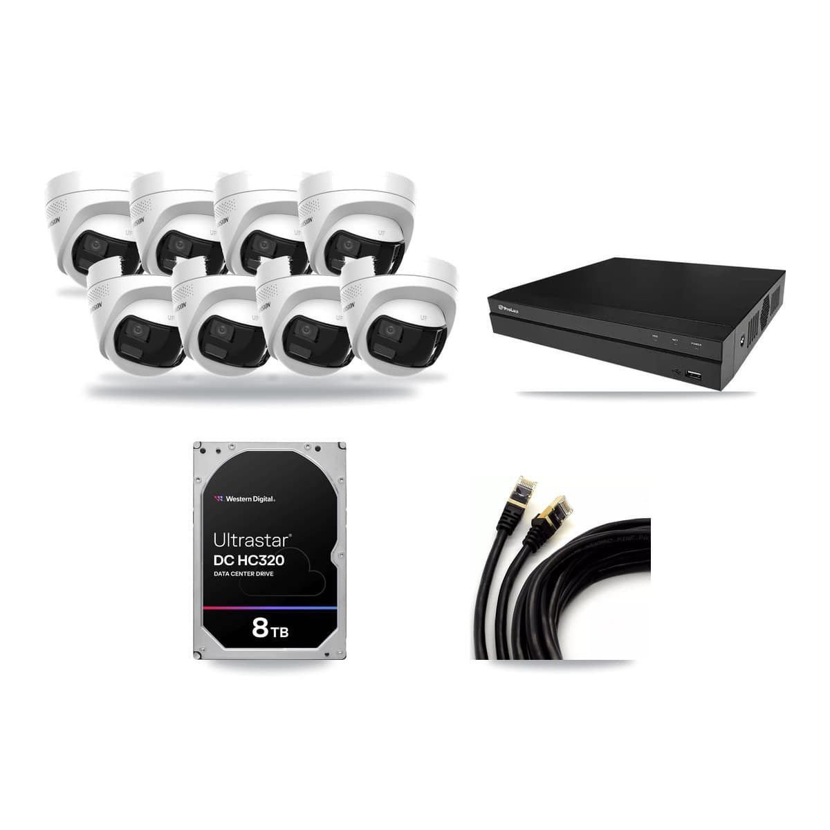 Prolux 8-channel CCTV kit: 8 cameras (8× 4K Turret), 8TB hard drive