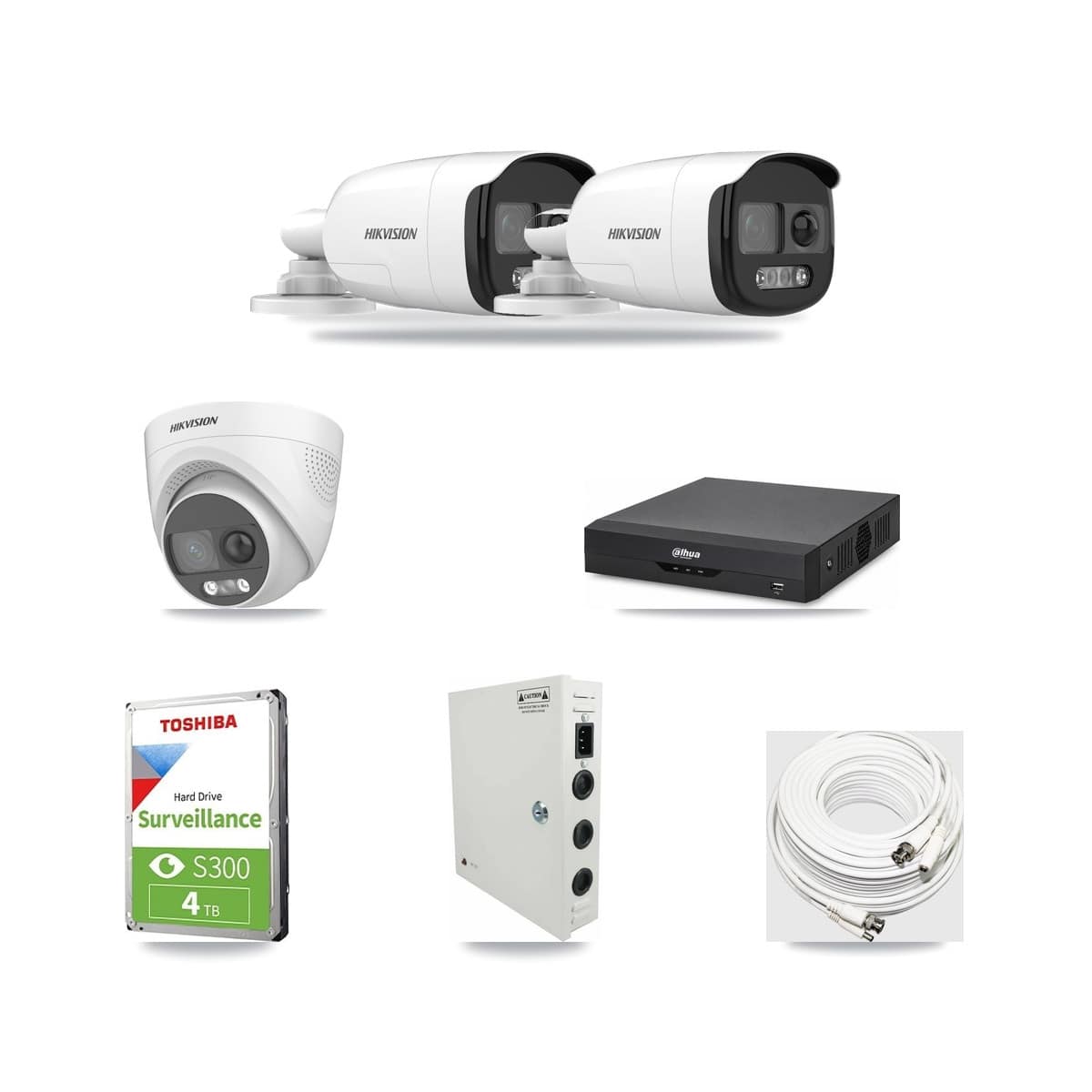 Hikvision & Dahua 4-Channel 5MP CCTV Kit — 2 DS-2CE12KF3T Bullet + 1 DS-2CE72KF3T Turret Cameras + 4TB Recording - Image 1