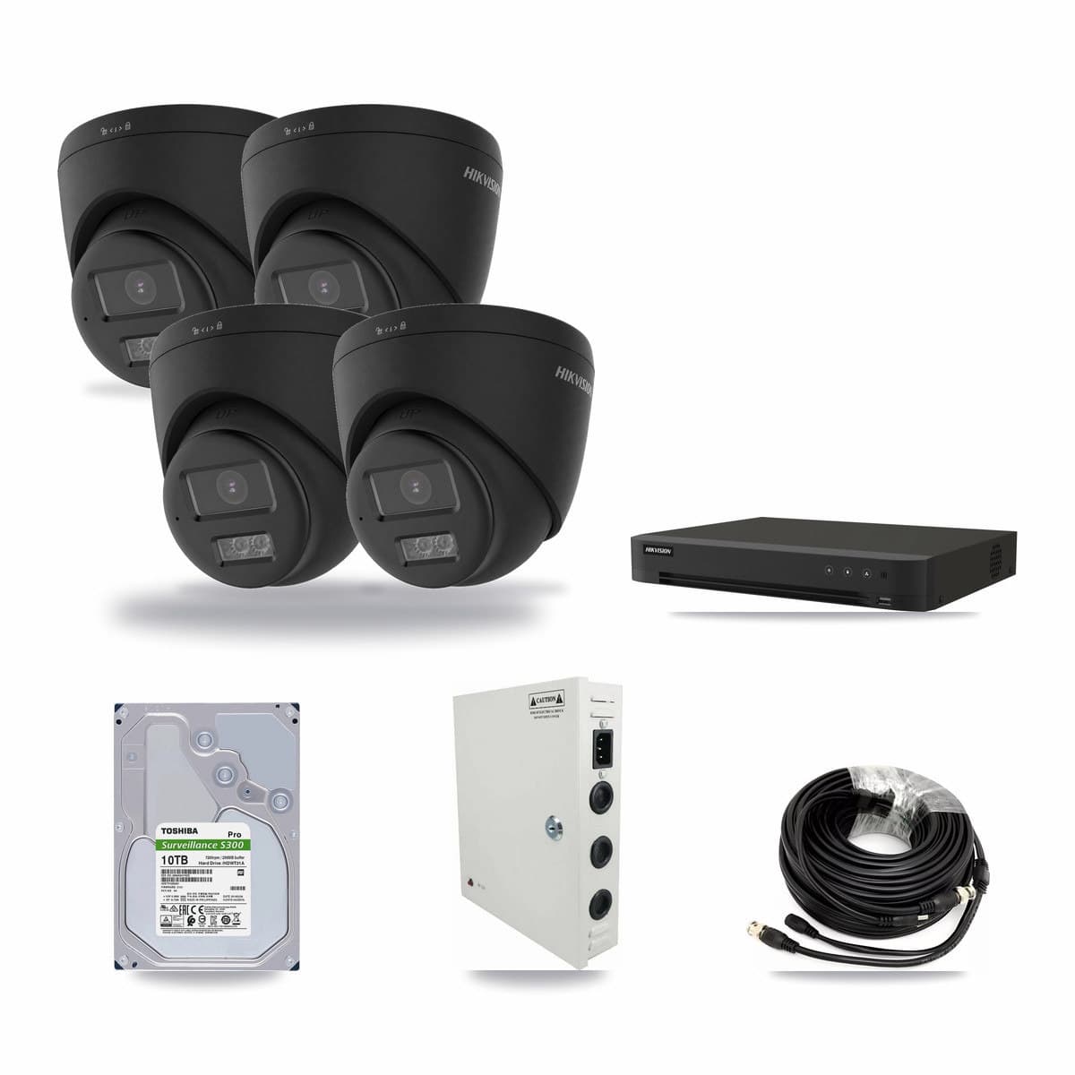 Hikvision 8-Channel 4K CCTV Kit — 4 Black Turret Cameras + 10TB Recording - Image 1