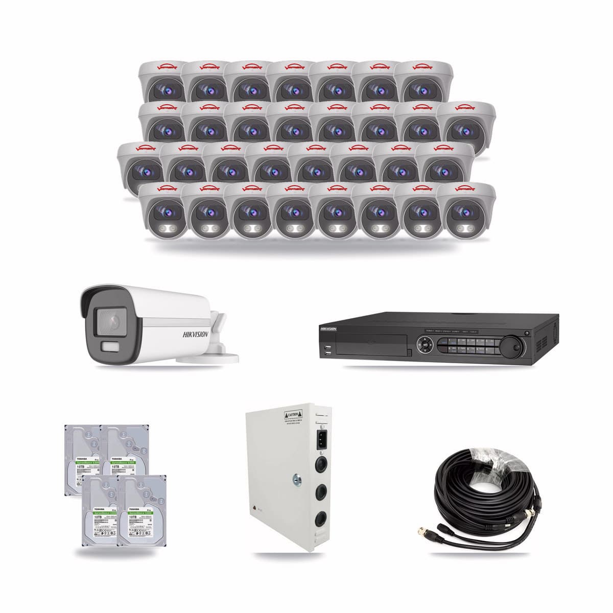 Hikvision & Viper 32-Channel 5MP – 4K CCTV Kit — 1 4K Bullet + 31 5MP Cameras + 4× 10TB Recording - Image 1