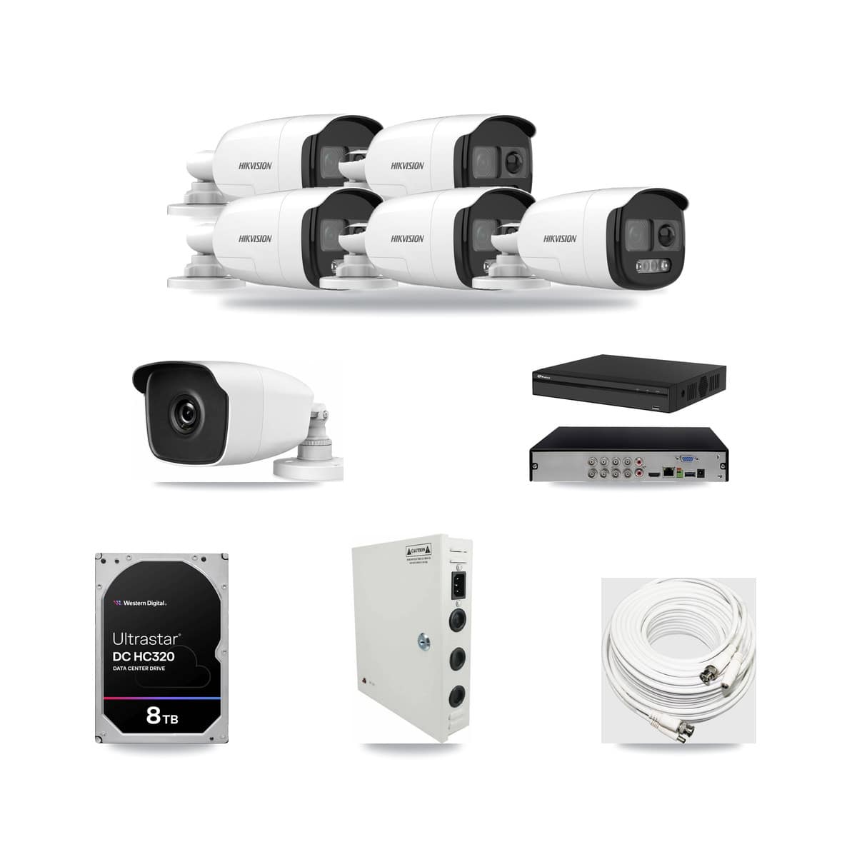 8-Channel 3MP – 5MP CCTV Kit — 5 5MP + 1 3MP Bullet Cameras + 8TB Recording (PXD-5108HS Recorder) - Image 1