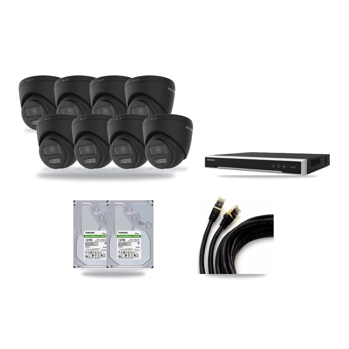 Hikvision 8-Channel 4K CCTV Kit — 8 Black Turret Cameras + 2× 10TB Recording - Image 1