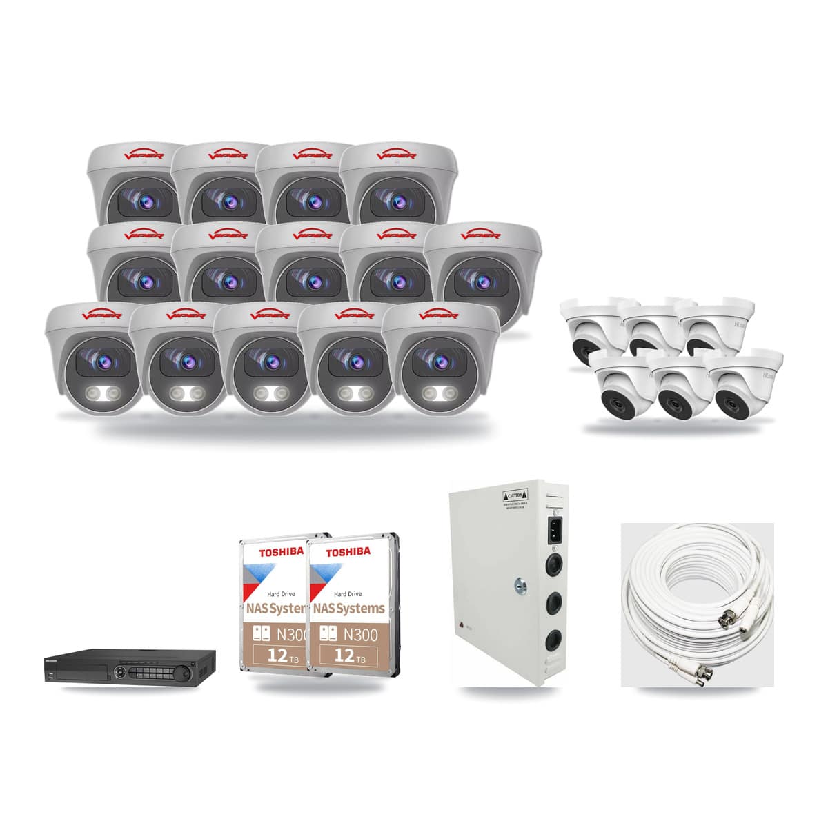 32-Channel 4MP – 5MP CCTV Kit — 6 4MP Turret + 14 White 5MP Cameras + 2× 12TB Recording (IDS-7332HUHI Recorder) - Image 1