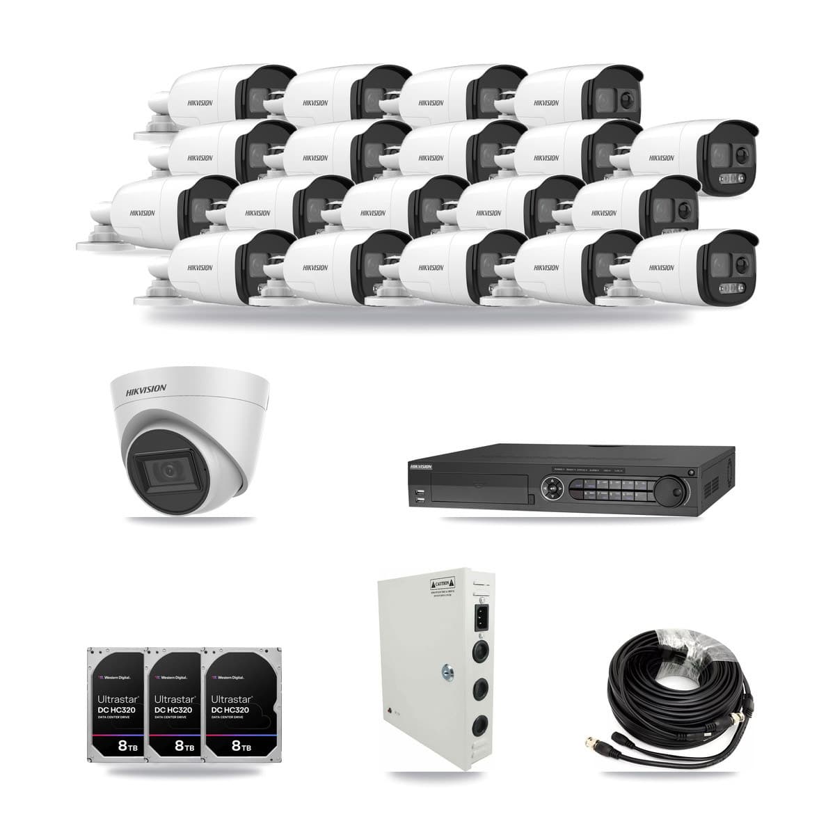 Hikvision 32-Channel 5MP CCTV Kit — 19 Bullet + 1 Turret Cameras + 3× 8TB Recording - Image 1