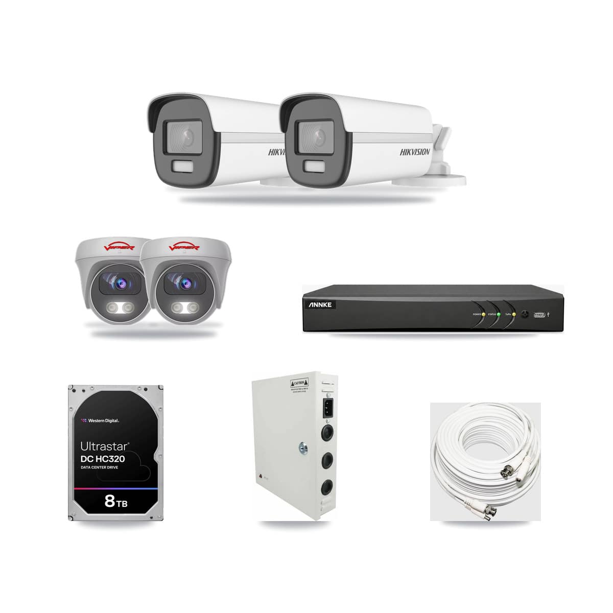4-Channel 5MP – 4K CCTV Kit — 2 4K Bullet + 2 White 5MP Cameras + 8TB Recording (AN-DV4-8MP Recorder) - Image 1