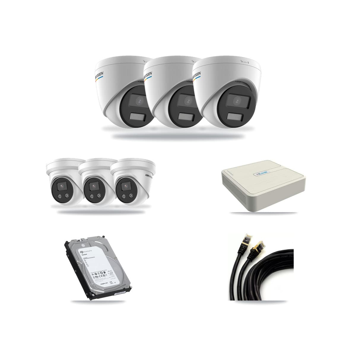 HiLook 8-channel CCTV kit: 6 cameras (3× 2MP Turret + 3× 5MP Turret), 6TB hard drive