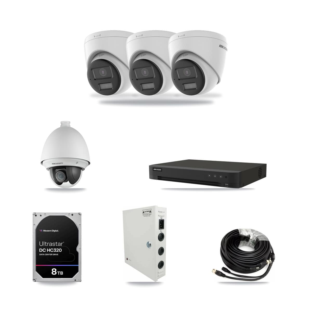 Hikvision 8-Channel 2MP – 4K CCTV Kit — 1 2MP PTZ + 3 4K Turret Cameras + 8TB Recording - Image 1