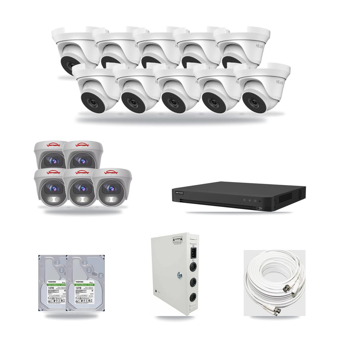 32-Channel 4MP – 5MP CCTV Kit — 10 4MP Turret + 5 5MP Cameras + 2× 10TB Recording - Image 1