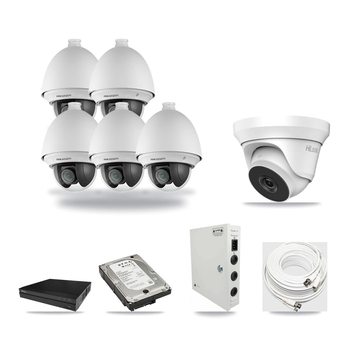 8-Channel 2MP – 4MP CCTV Kit — 5 2MP PTZ + 1 4MP Turret Cameras + 5TB Recording (PXD-5208AN Recorder) - Image 1