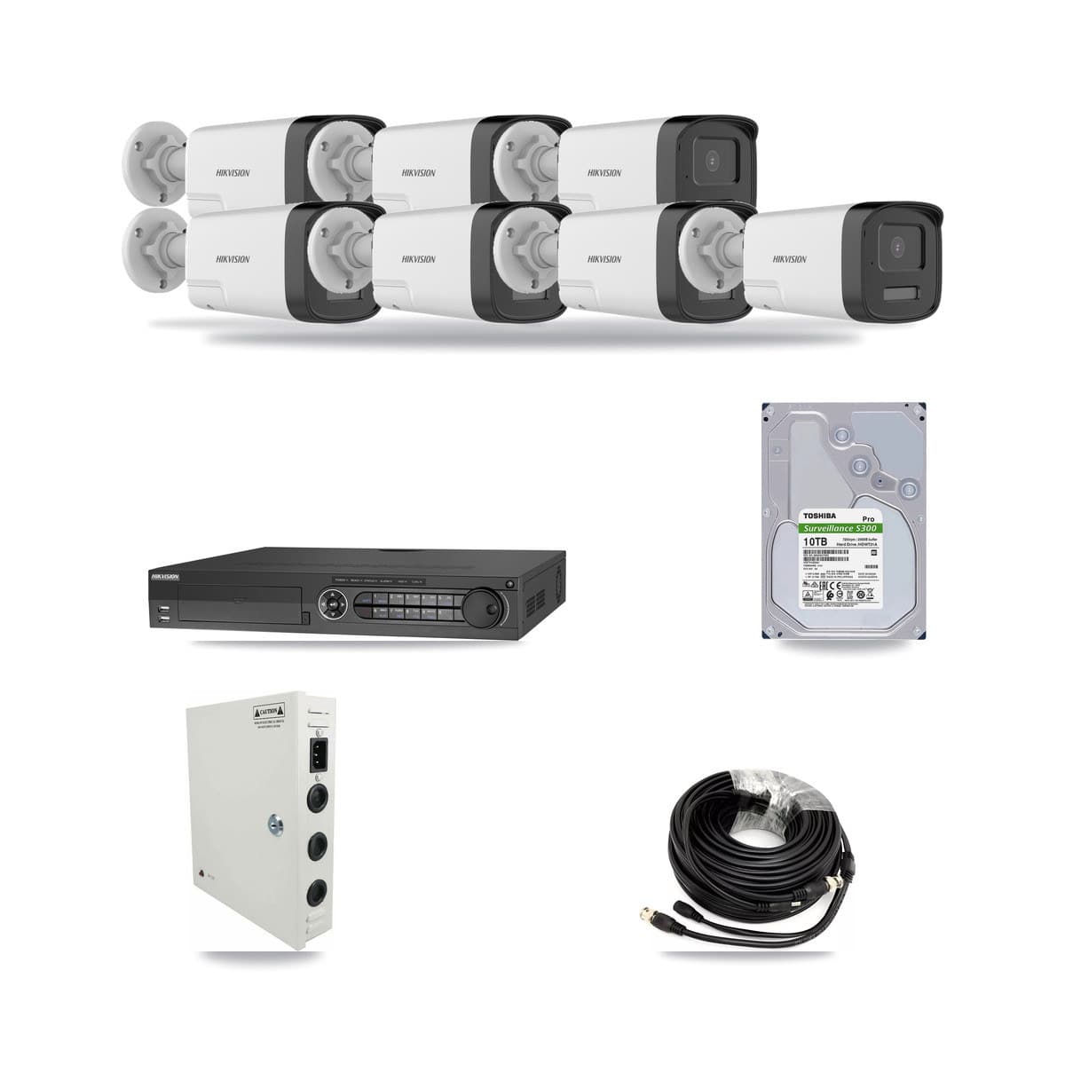 Hikvision 32-channel CCTV kit: 7 cameras (7× 5MP Bullet), 10TB hard drive