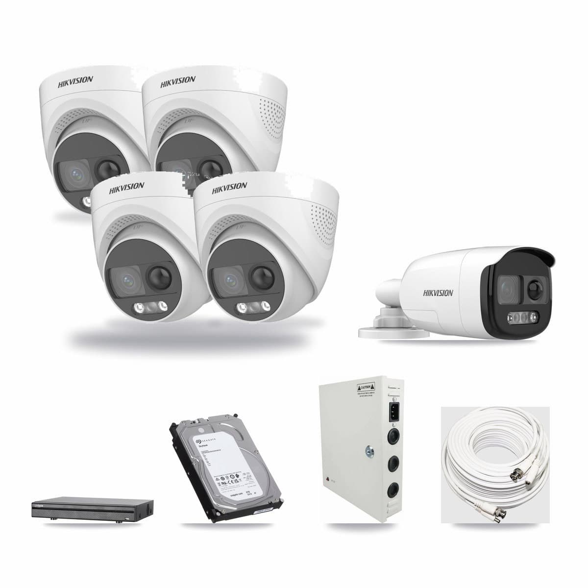 Hikvision & Dahua 8-Channel 5MP CCTV Kit — 1 DS-2CE12KF3T Bullet + 4 DS-2CE72KF3T Turret Cameras + 6TB Recording - Image 1
