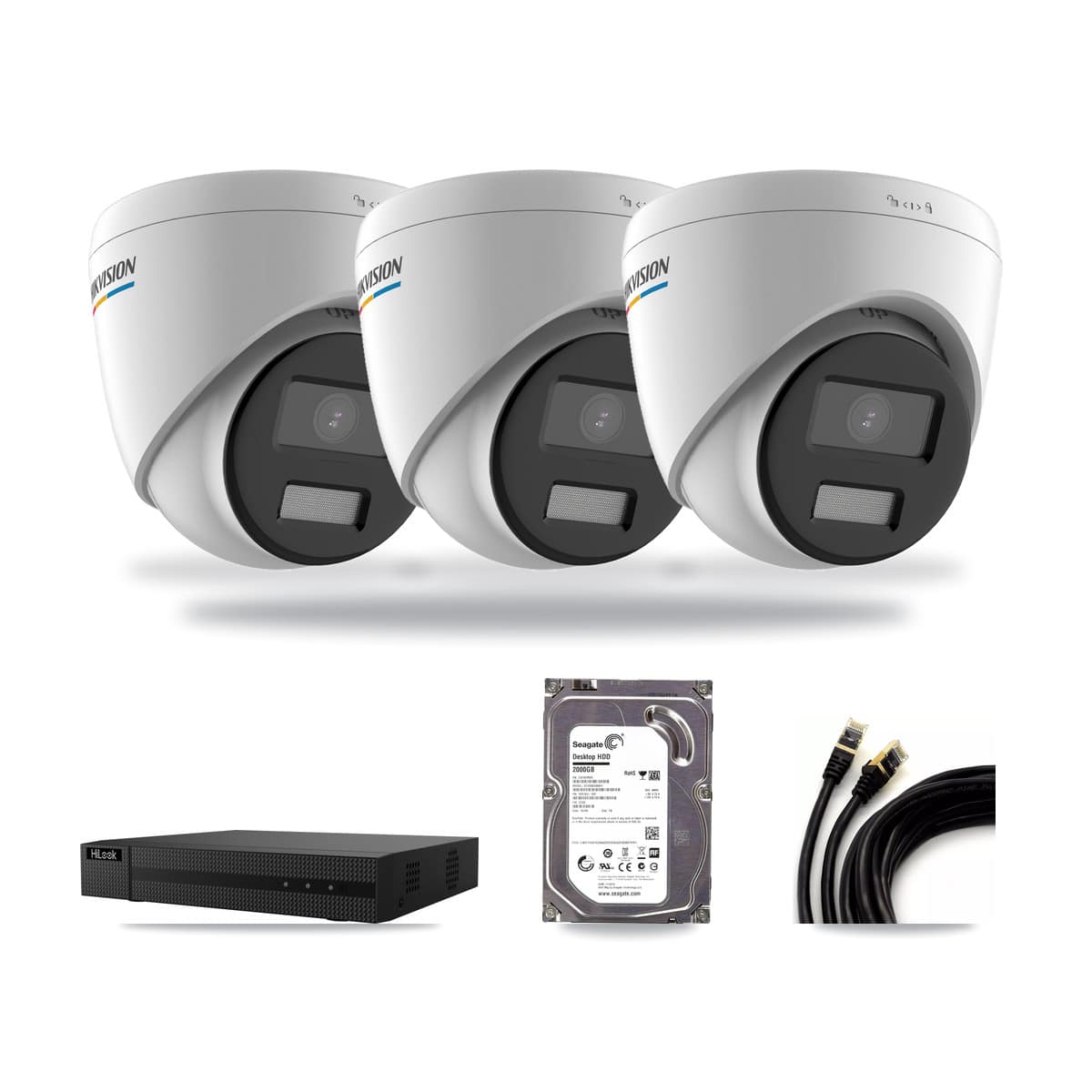 HiLook 8-channel CCTV kit: 3 cameras (3× 2MP Turret), 2TB hard drive