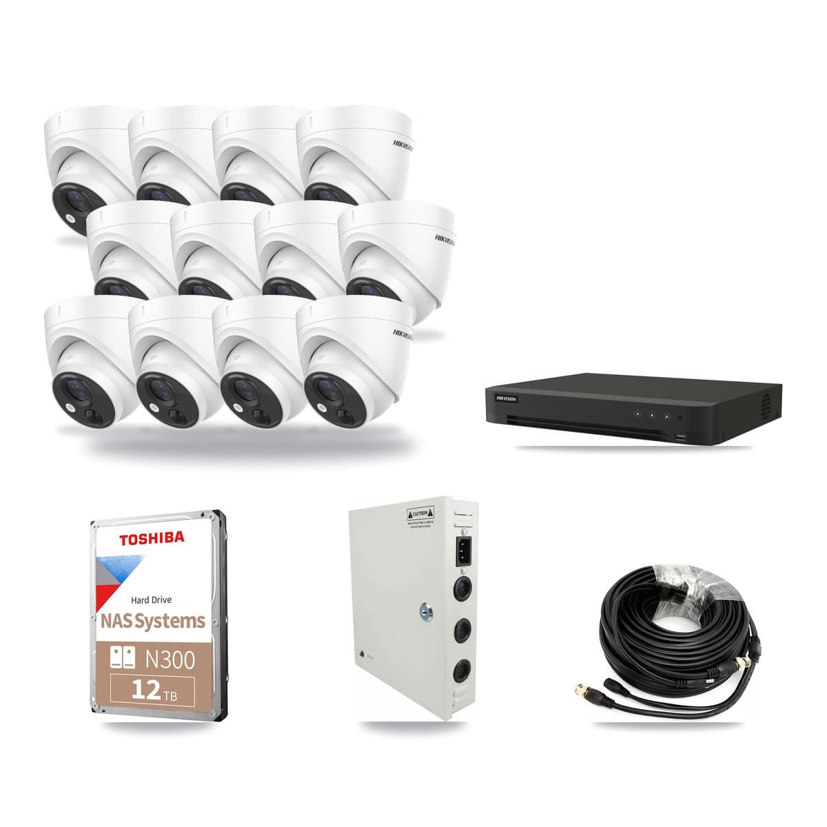 Hikvision 16-channel CCTV kit: 12 cameras (12× 5MP Turret), 12TB hard drive