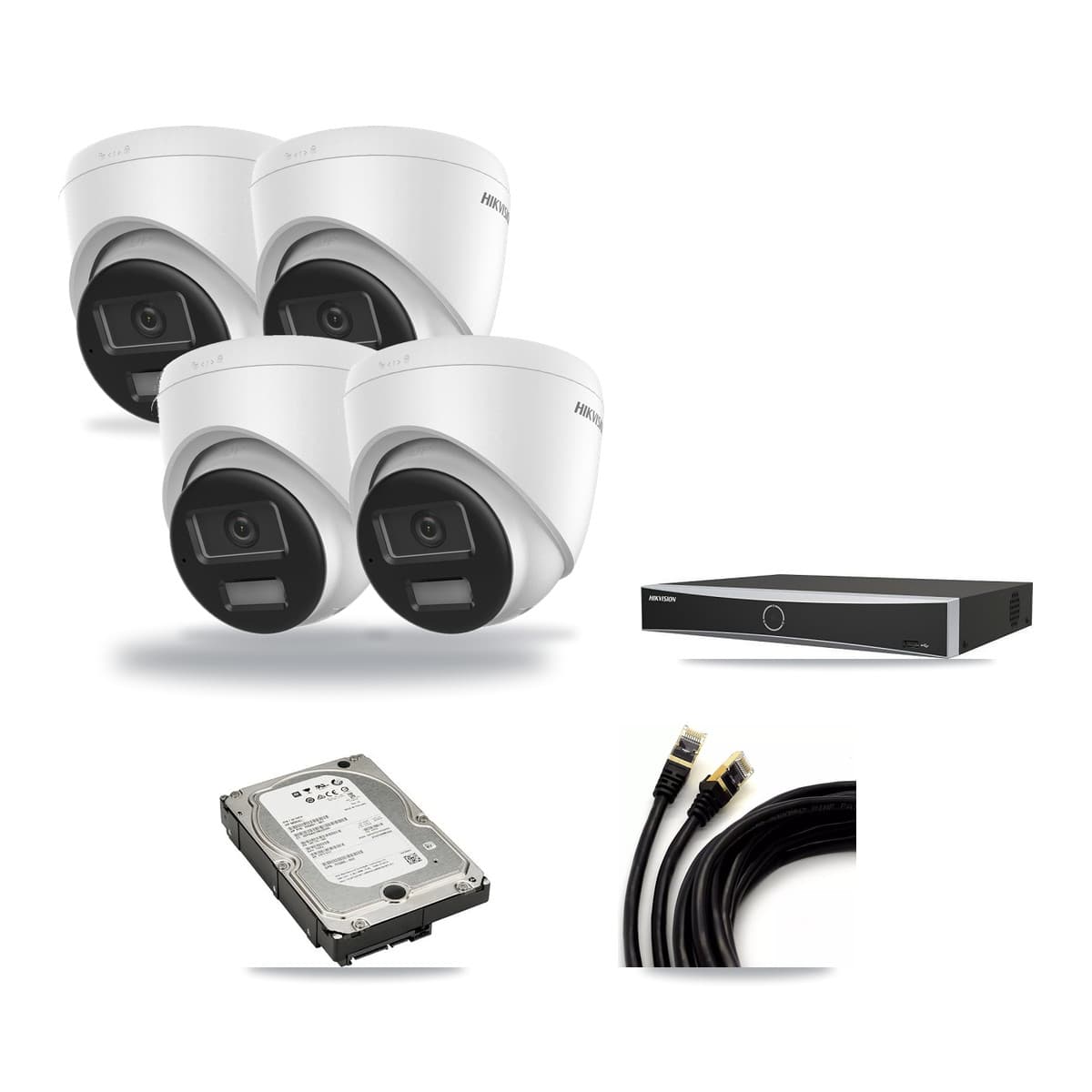 Hikvision 4-Channel 4K CCTV Kit — 4 DS-2CD1383G2-LIU Turret Cameras + 5TB Recording (DS-7604NXI-K1/4P Recorder) - Image 1