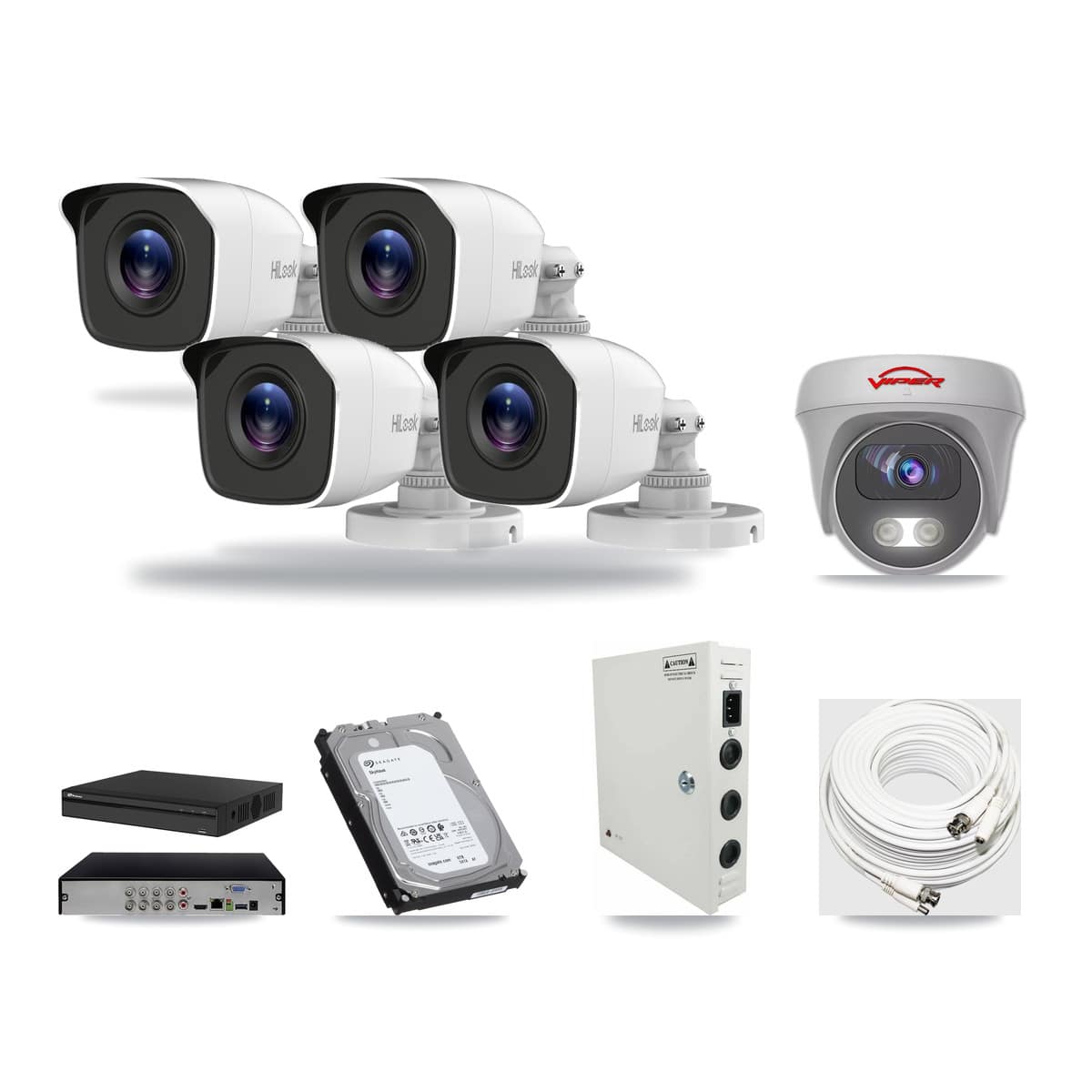 8-Channel 4MP – 5MP CCTV Kit — 4 4MP Bullet + 1 White 5MP Cameras + 6TB Recording (PXD-5108HS Recorder) - Image 1
