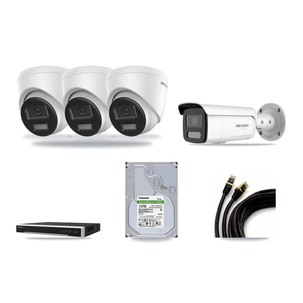 Hikvision 8-Channel 4K CCTV Kit — 3 Turret + 1 Bullet Cameras + 10TB Recording - Image 1
