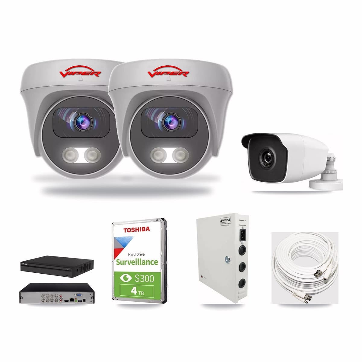 8-Channel 3MP – 5MP CCTV Kit — 1 3MP Bullet + 2 White 5MP Cameras + 4TB Recording (PXD-5108HS Recorder) - Image 1