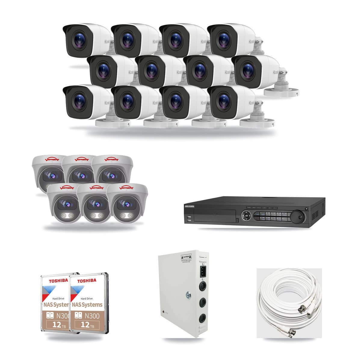 32-Channel 4MP – 5MP CCTV Kit — 12 4MP Bullet + 6 5MP Cameras + 2× 12TB Recording - Image 1