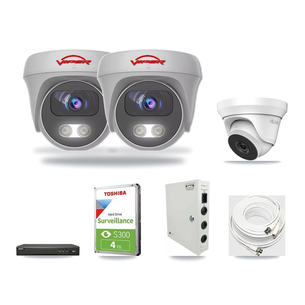 4-Channel 4MP – 5MP CCTV Kit — 1 4MP Turret + 2 White 5MP Cameras + 4TB Recording (AN-DV4-8MP Recorder) - Image 1