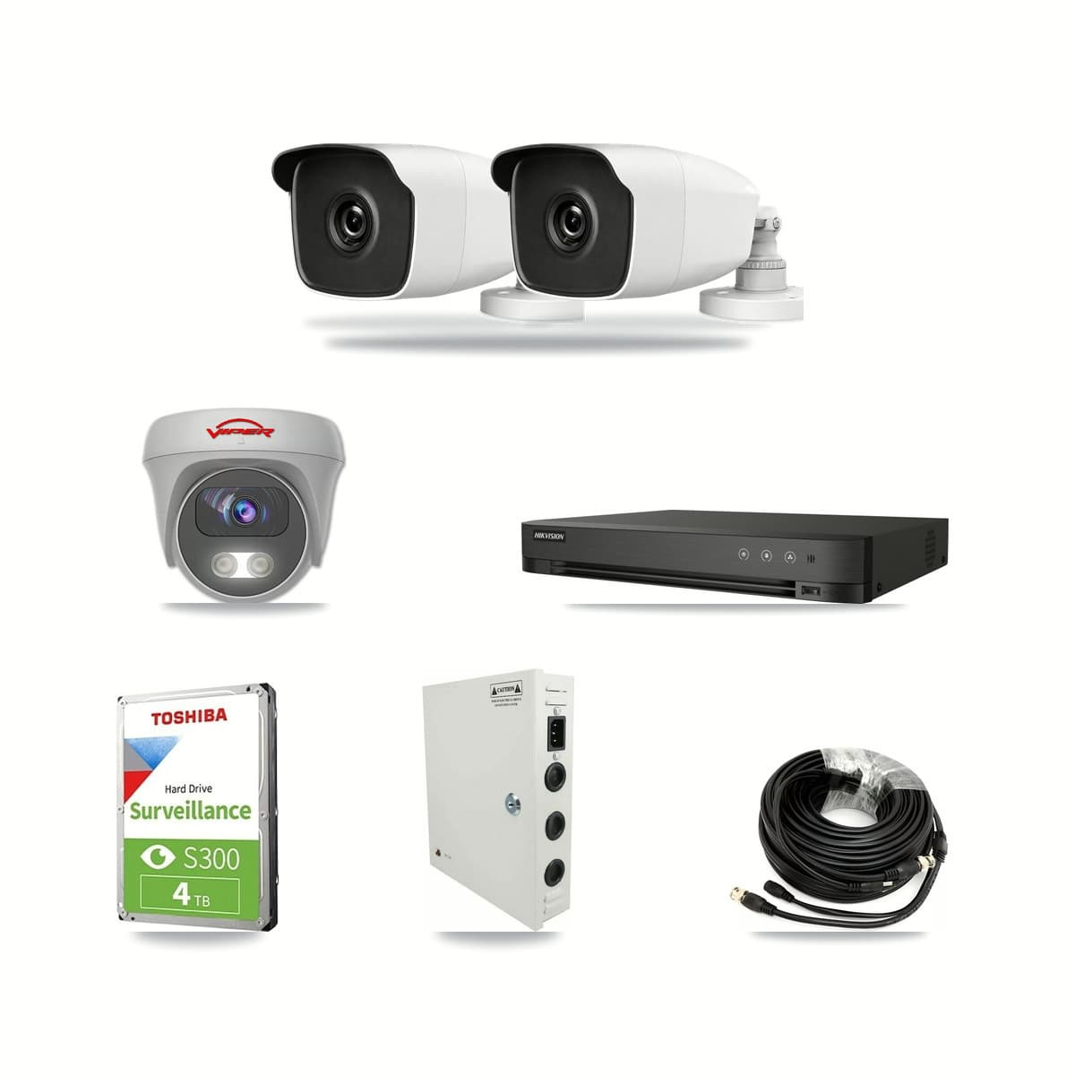 4-Channel 3MP – 5MP CCTV Kit — 2 3MP Bullet + 1 White 5MP Cameras + 4TB Recording (IDS-7204HQHI Recorder) - Image 1