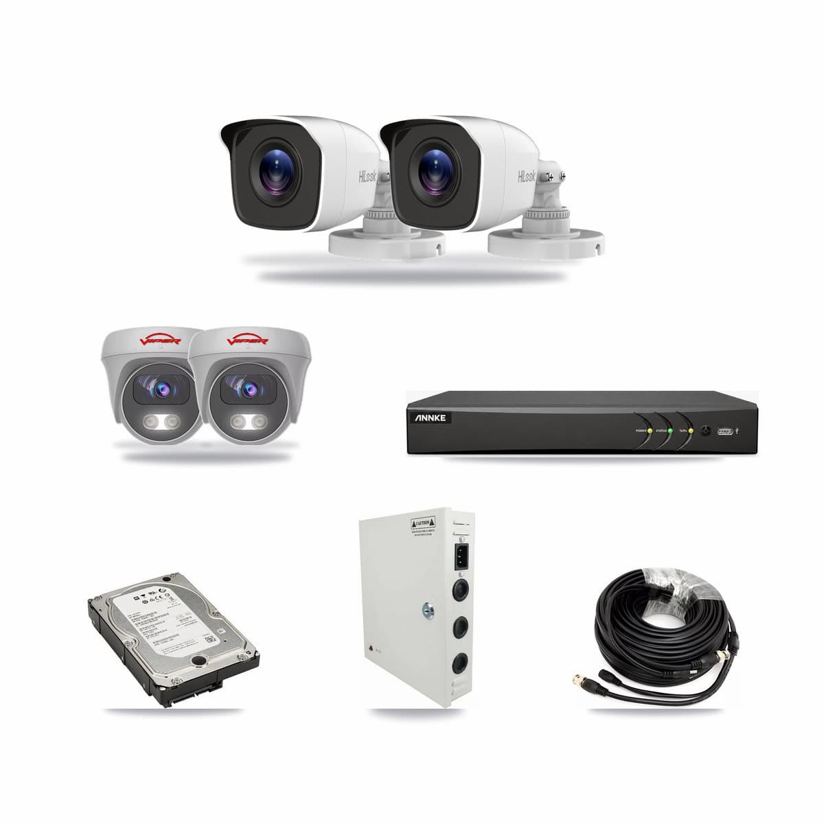 4-Channel 4MP – 5MP CCTV Kit — 2 4MP Bullet + 2 White 5MP Cameras + 5TB Recording (AN-DV4-8MP Recorder) - Image 1