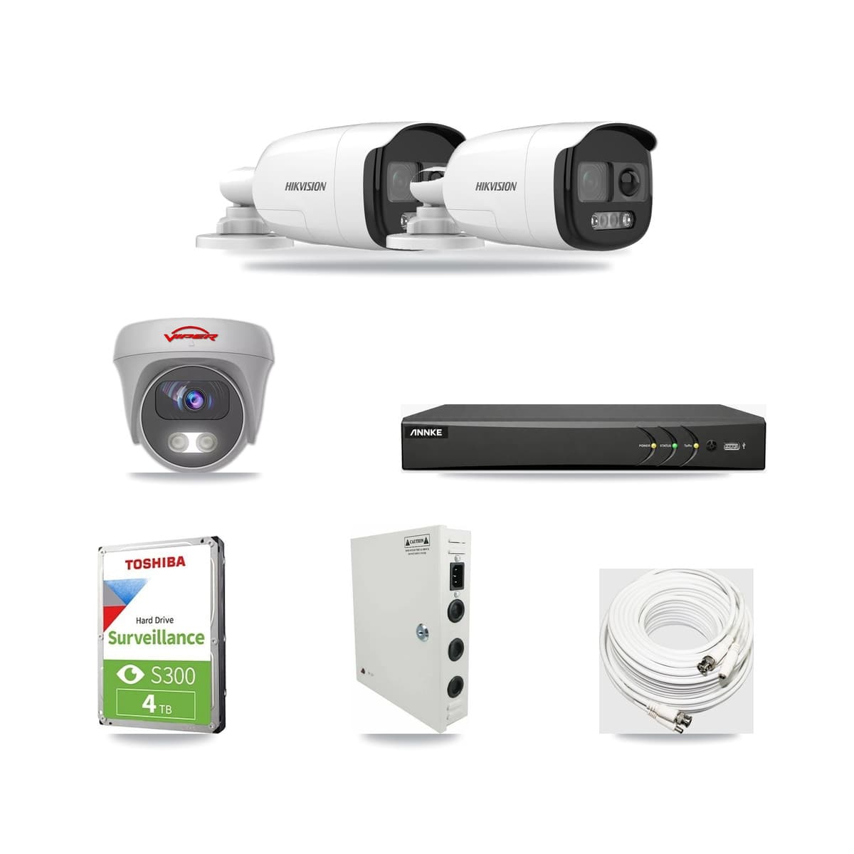 4-Channel 5MP CCTV Kit — 2 DS-2CE12KF3T Bullet + 1 White VIPER-5MP-3K Cameras + 4TB Recording (AN-DV4-8MP Recorder) - Image 1