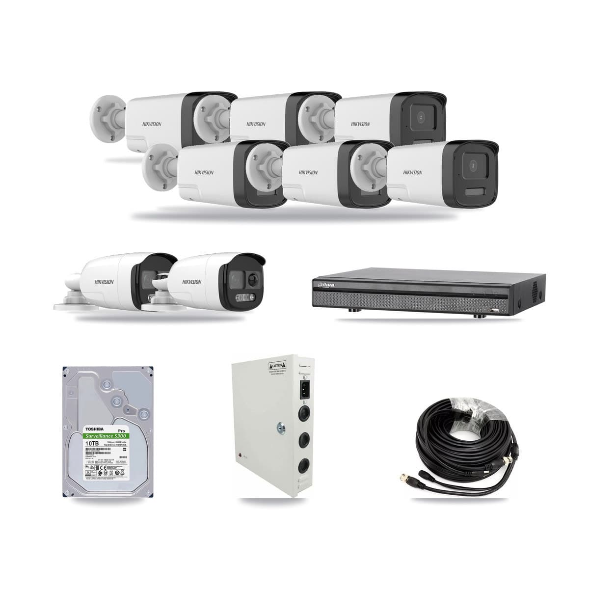 Hikvision & Dahua 8-Channel 5MP CCTV Kit — 2 DS-2CE12KF3T + 6 DS-2CE17K0T Bullet Cameras + 10TB Recording - Image 1