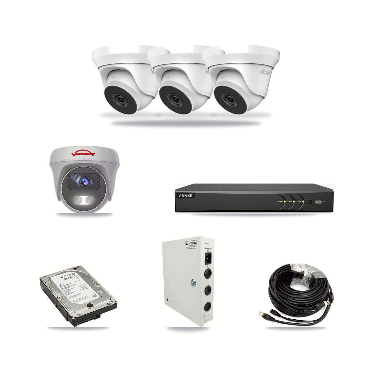 4-Channel 4MP – 5MP CCTV Kit — 3 4MP Turret + 1 White 5MP Cameras + 5TB Recording (AN-DV4-8MP Recorder) - Image 1