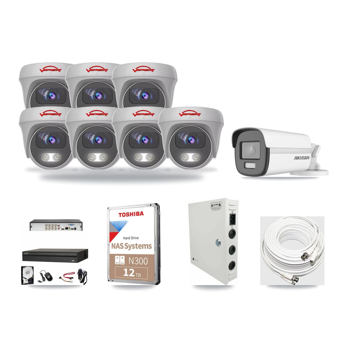 8-Channel 5MP – 4K CCTV Kit — 1 4K Bullet + 7 White 5MP Cameras + 12TB Recording (XVR-3108AD Recorder) - Image 1