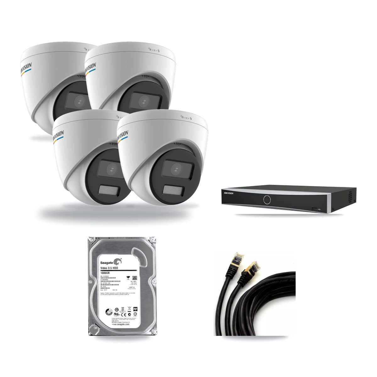 Hikvision 4-channel CCTV kit: 4 cameras (4× 2MP Turret), 1TB hard drive