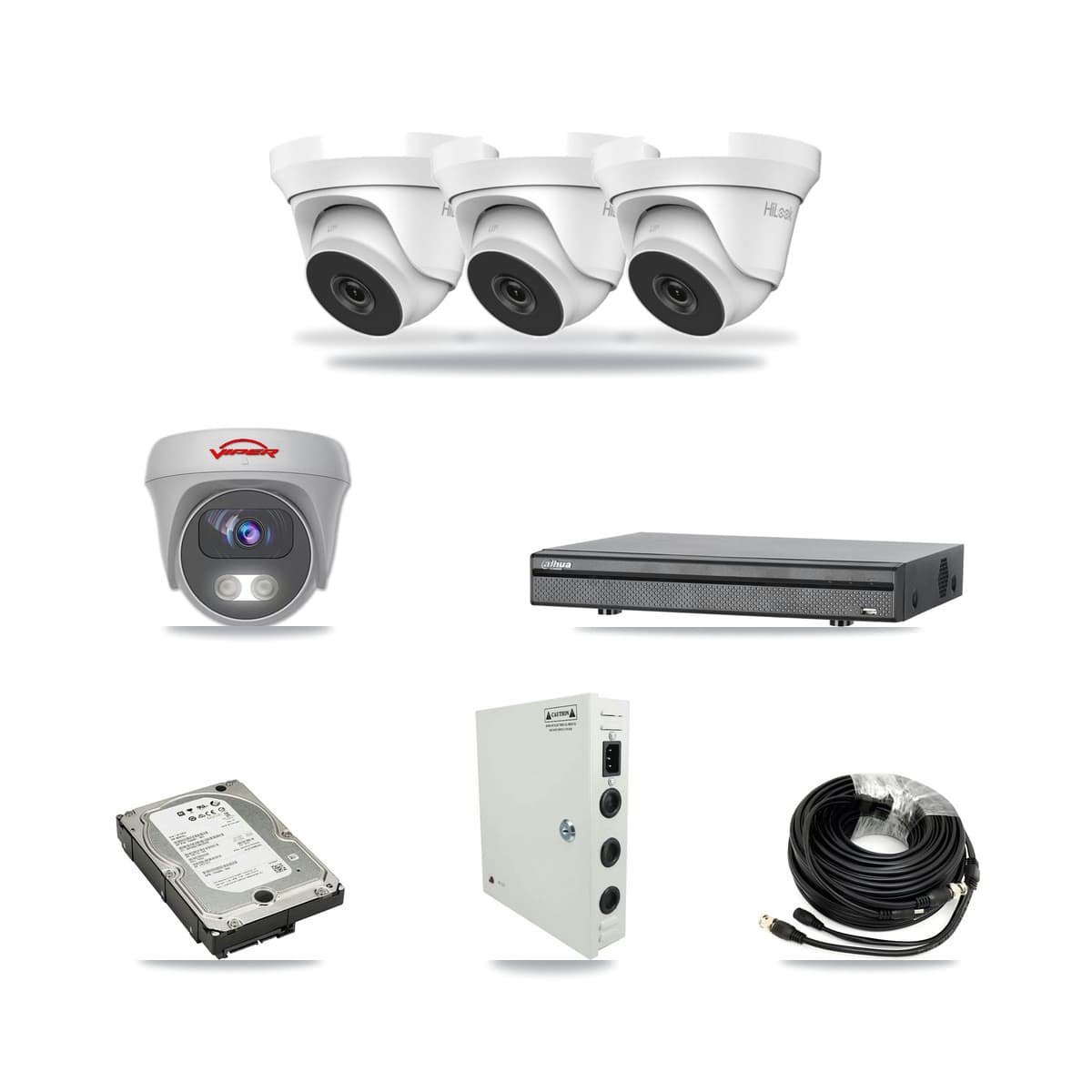 8-Channel 4MP – 5MP CCTV Kit — 3 4MP Turret + 1 White 5MP Cameras + 5TB Recording (DH-XVR5108H Recorder) - Image 1