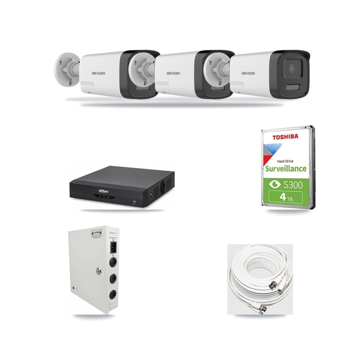 Hikvision & Dahua 4-Channel 5MP CCTV Kit — 3 DS-2CE17K0T Bullet Cameras + 4TB Recording - Image 1