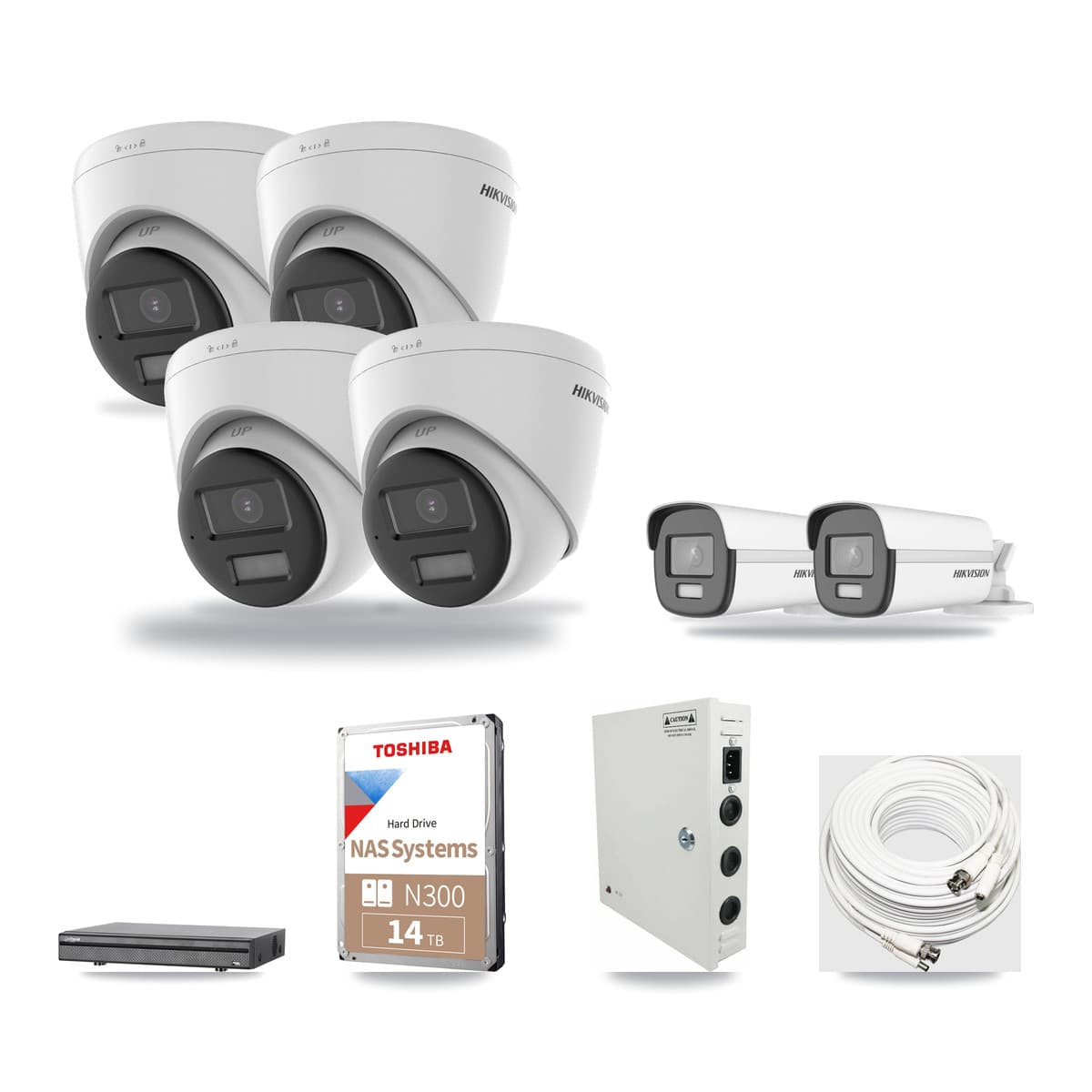Hikvision & Dahua 8-Channel 4K CCTV Kit — 2 Bullet + 4 Turret Cameras + 14TB Recording - Image 1