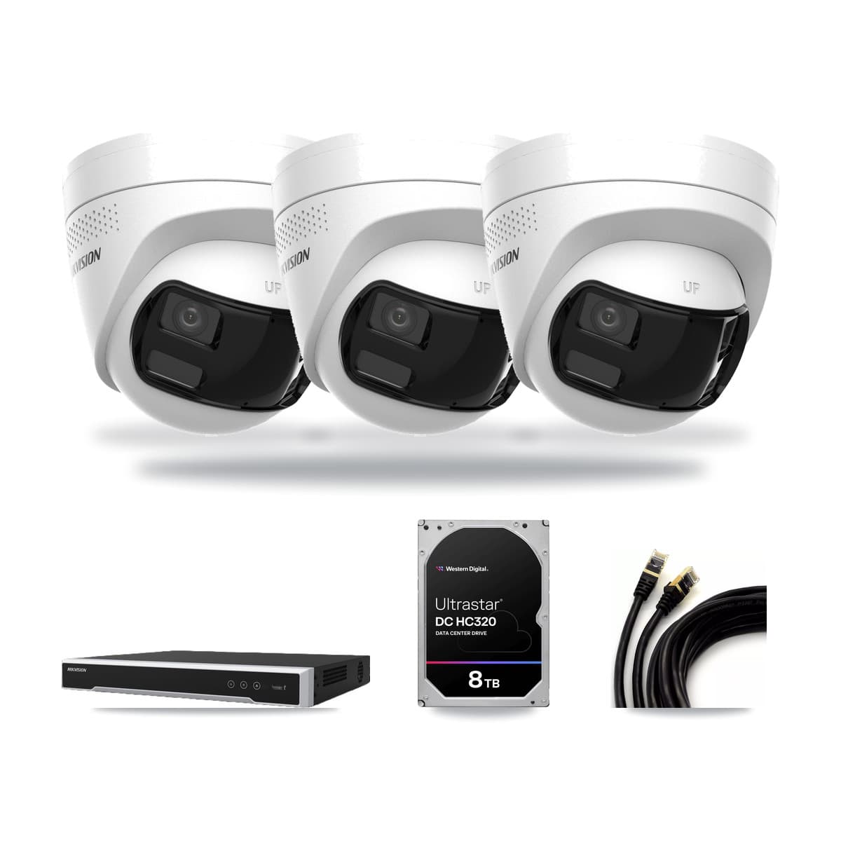 Hikvision 8-Channel 4K CCTV Kit — 3 DS-2CD1383G2P Turret Cameras + 8TB Recording - Image 1