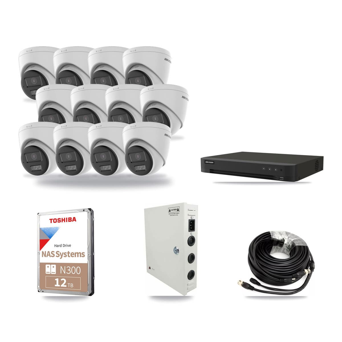 Hikvision 16-channel CCTV kit: 12 cameras (12× 5MP Turret), 12TB hard drive