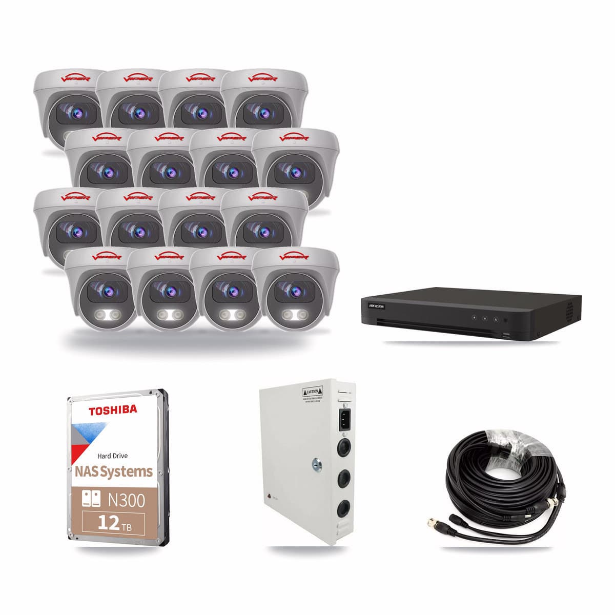 Viper & Hikvision 16-Channel 5MP CCTV Kit — 16 Cameras + 12TB Recording - Image 1
