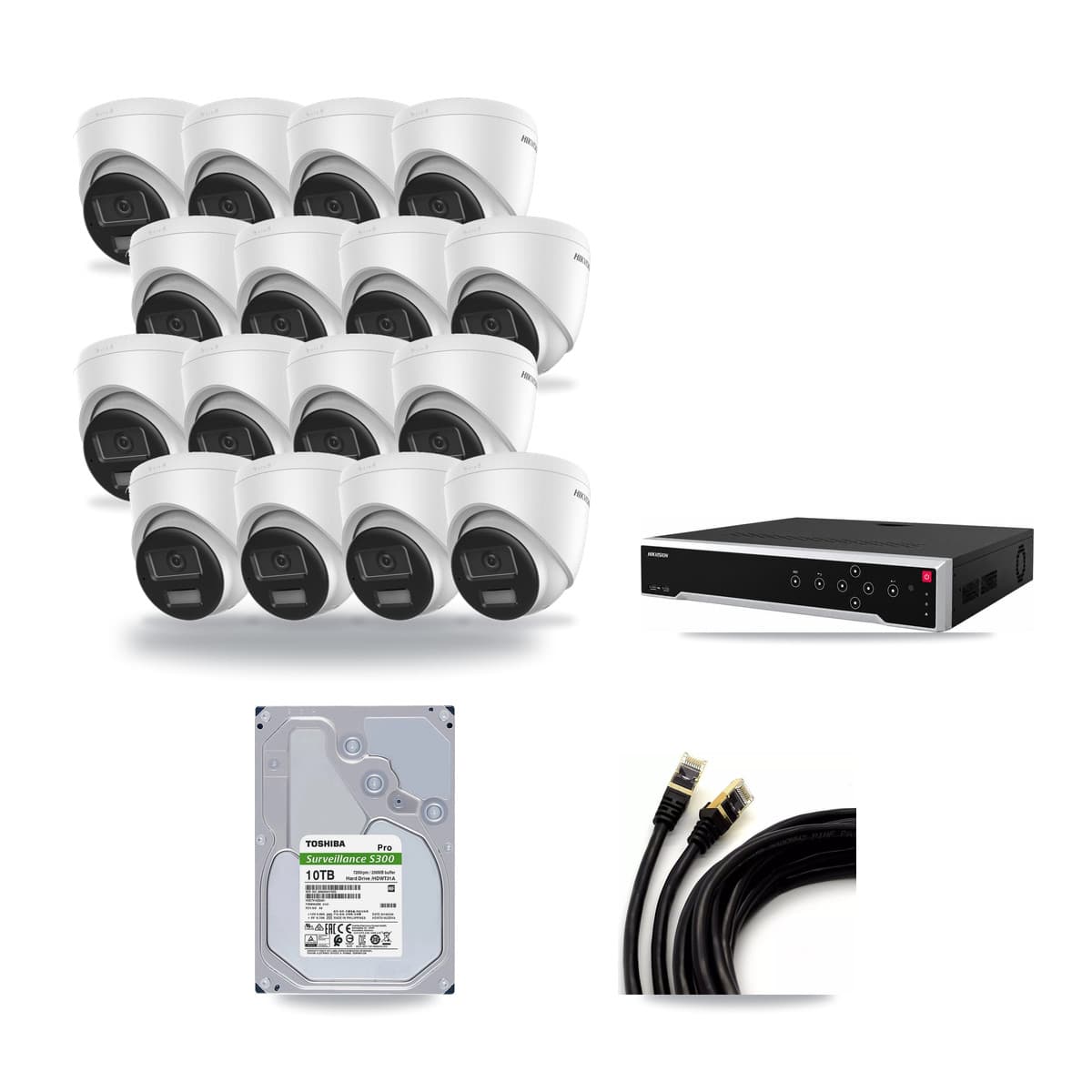 Hikvision 32-Channel 4K CCTV Kit — 16 DS-2CD1383G2 Turret Cameras + 10TB Recording - Image 1