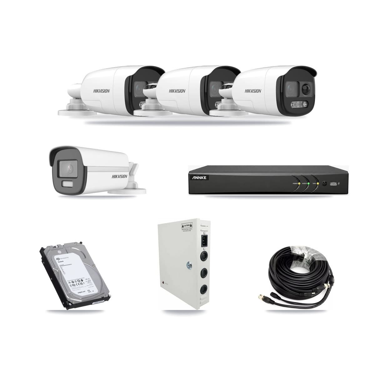 ANNKE 4-channel CCTV kit: 4 cameras (3× 5MP Bullet + 1× 4K Bullet), 6TB hard drive