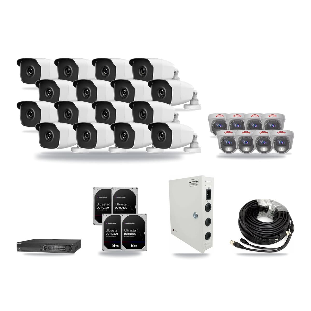 32-Channel 3MP – 5MP CCTV Kit — 16 3MP Bullet + 8 5MP Cameras + 4× 8TB Recording - Image 1