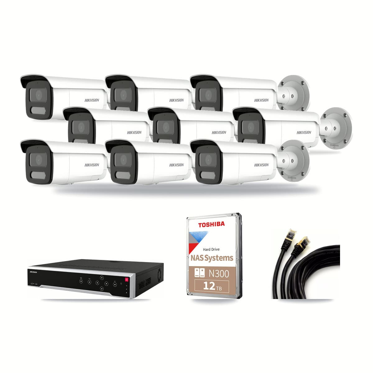 Hikvision 32-channel CCTV kit: 9 cameras (9× 4MP Bullet), 12TB hard drive