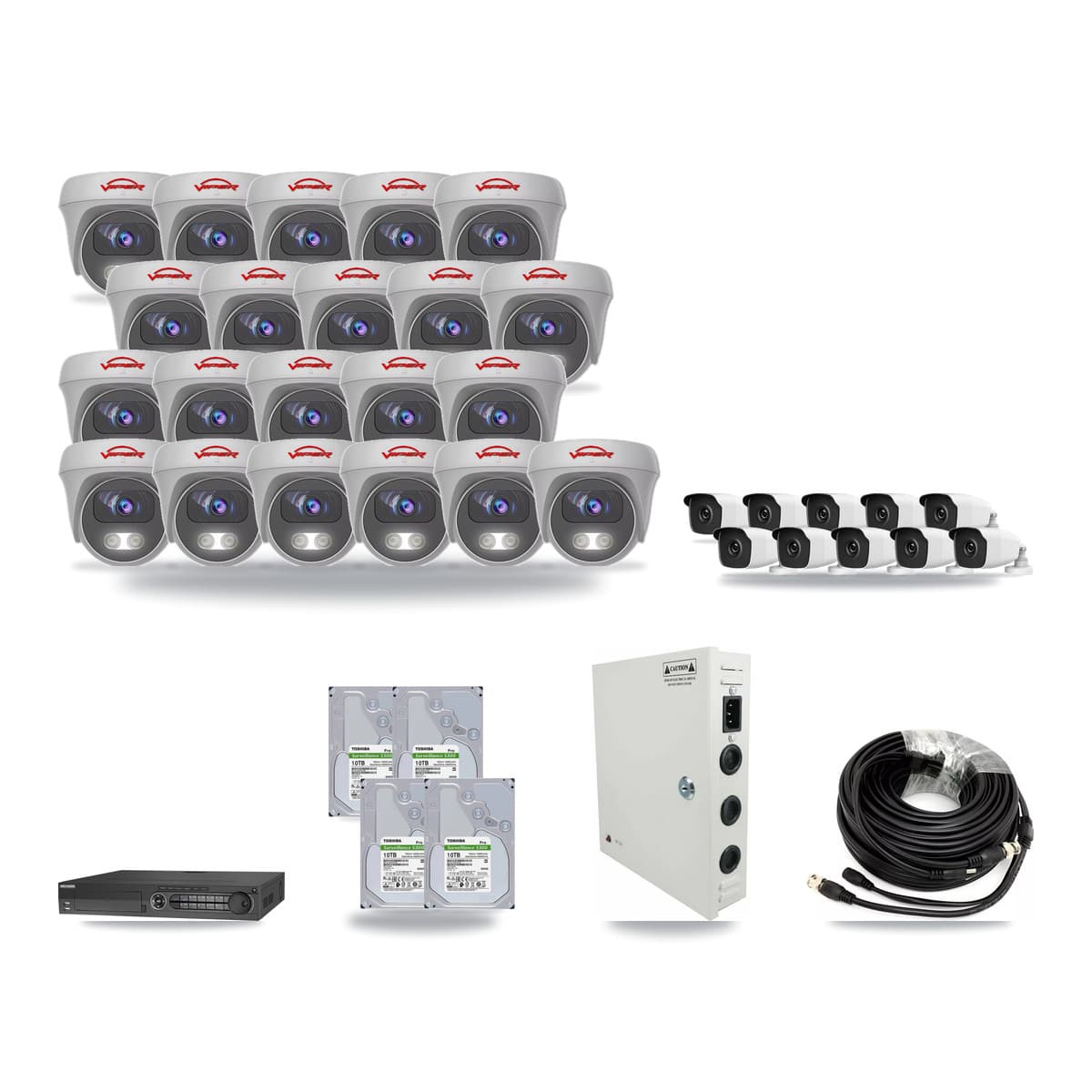 32-Channel 3MP – 5MP CCTV Kit — 10 3MP Bullet + 21 5MP Cameras + 4× 10TB Recording - Image 1