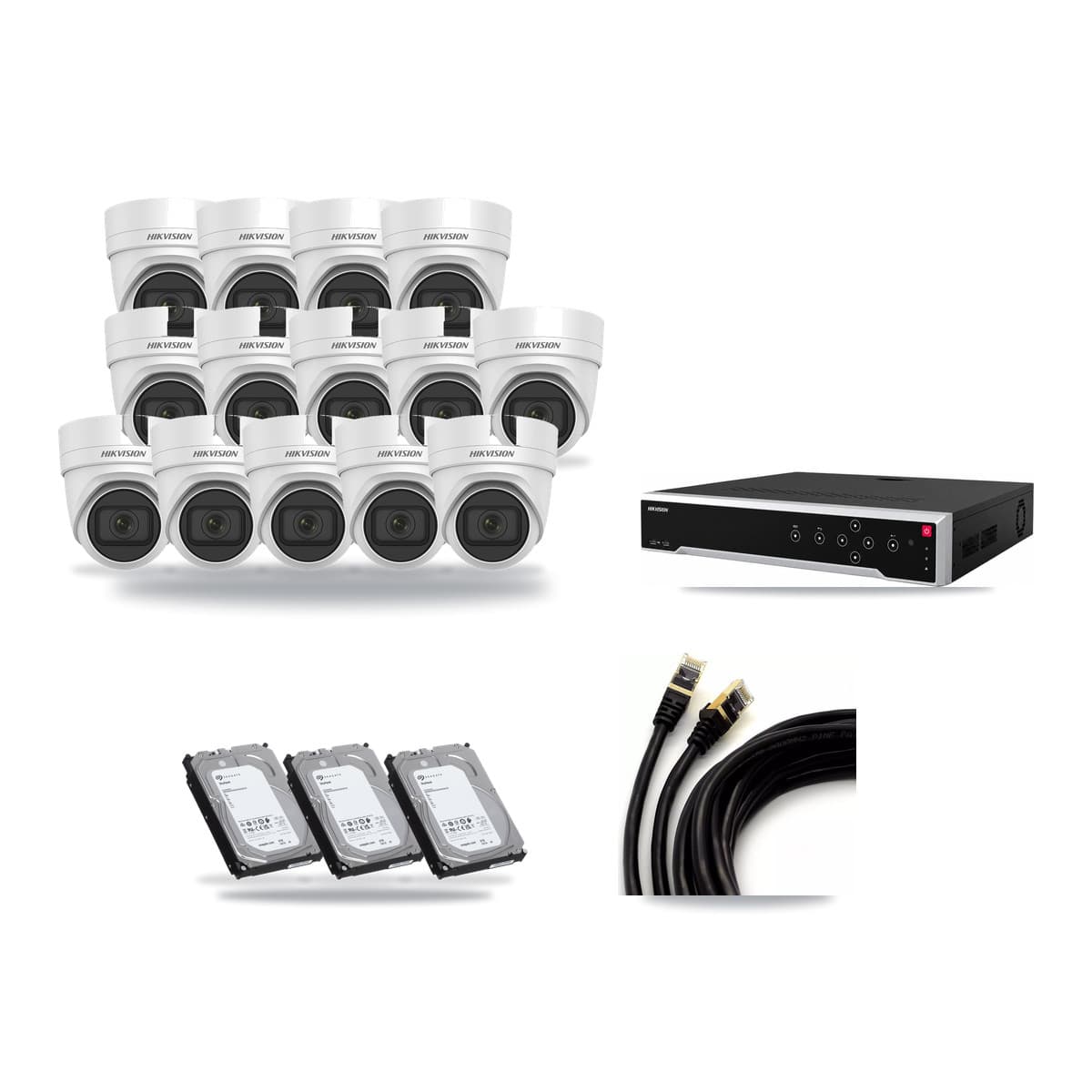 Hikvision 32-channel CCTV kit: 14 cameras (14× 4MP Turret), 3× 6TB hard drive