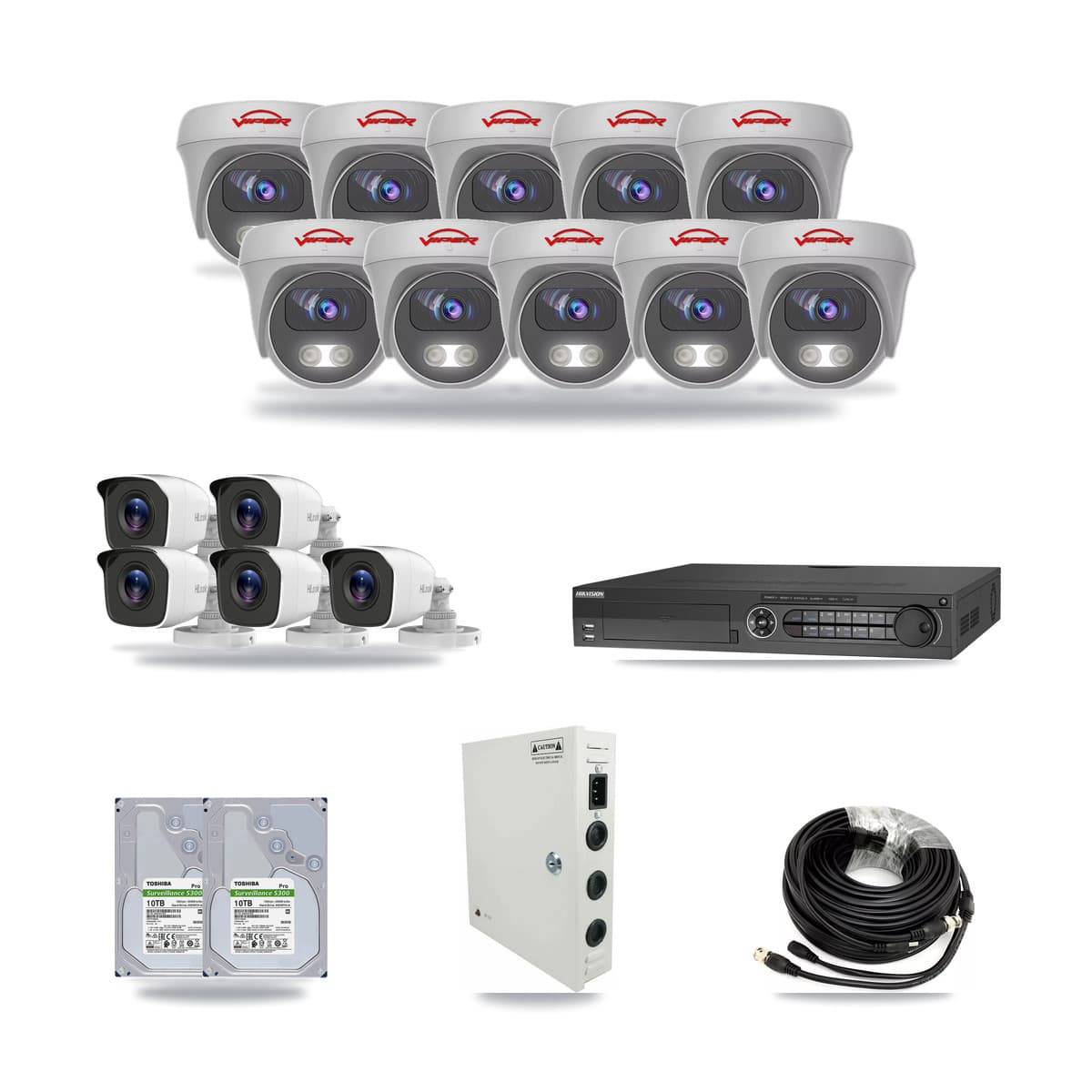 32-Channel 4MP – 5MP CCTV Kit — 5 4MP Bullet + 10 5MP Cameras + 2× 10TB Recording - Image 1