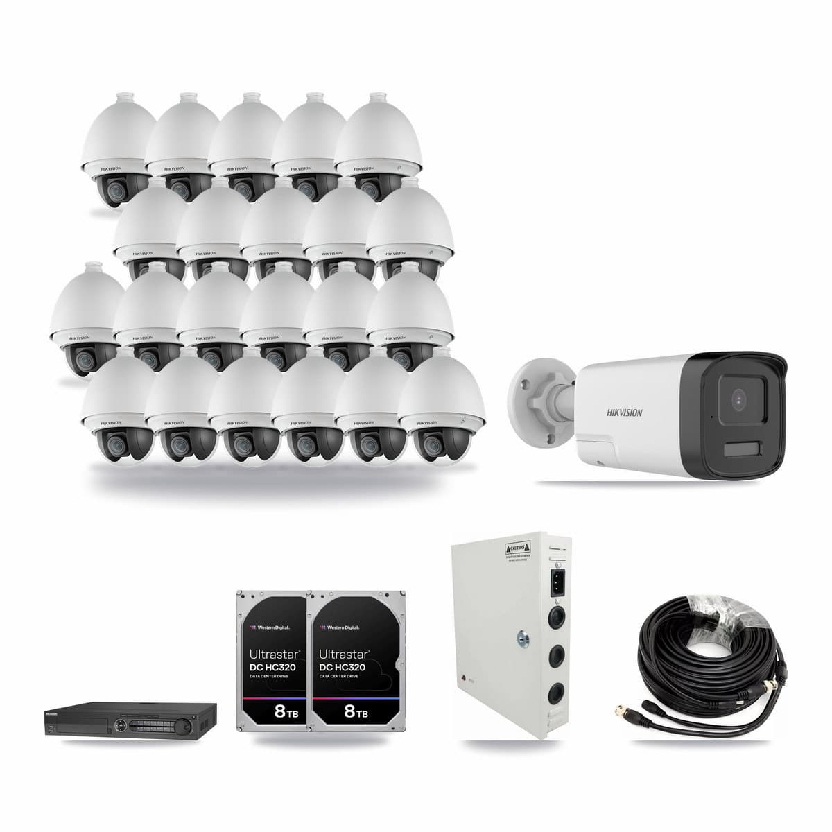 Hikvision 32-Channel 2MP – 5MP CCTV Kit — 22 2MP PTZ + 1 5MP Bullet Cameras + 2× 8TB Recording - Image 1