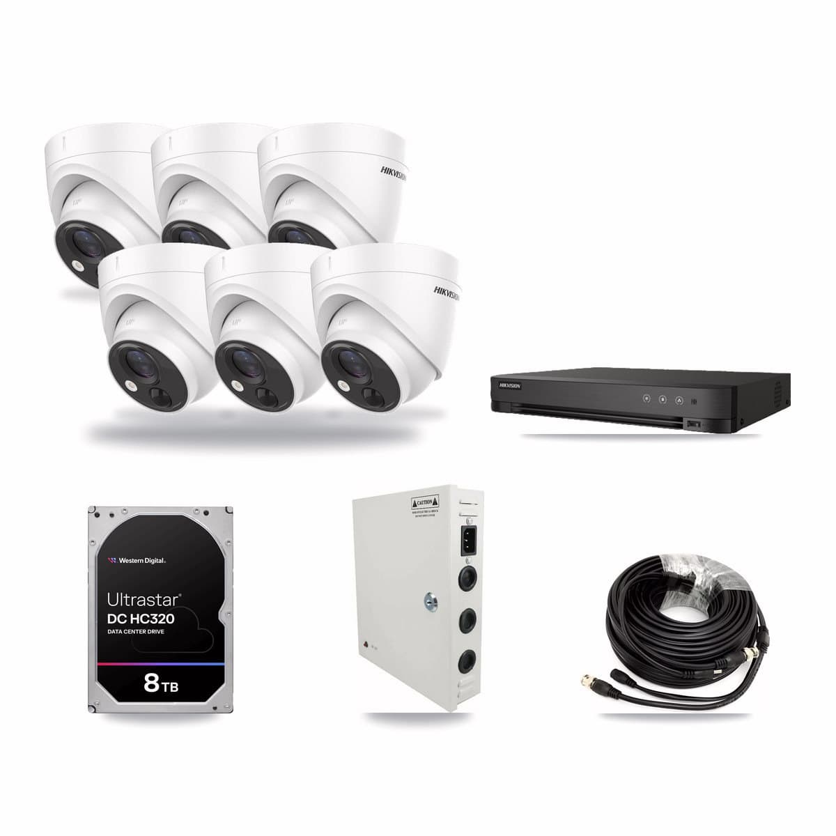 Hikvision 8-channel CCTV kit: 6 cameras (6× 5MP Turret), 8TB hard drive