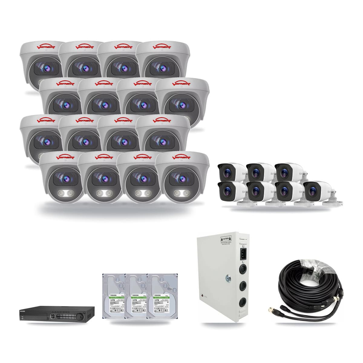 32-Channel 4MP – 5MP CCTV Kit — 7 4MP Bullet + 16 5MP Cameras + 3× 10TB Recording - Image 1