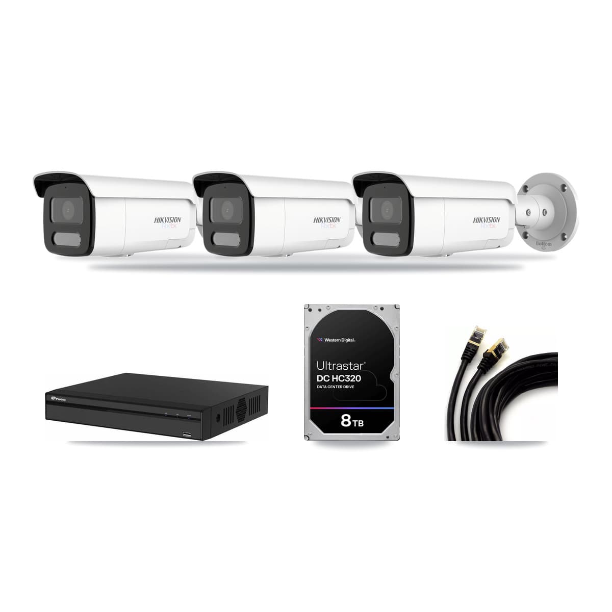 Prolux 4-channel CCTV kit: 3 cameras (3× 4K Bullet), 8TB hard drive