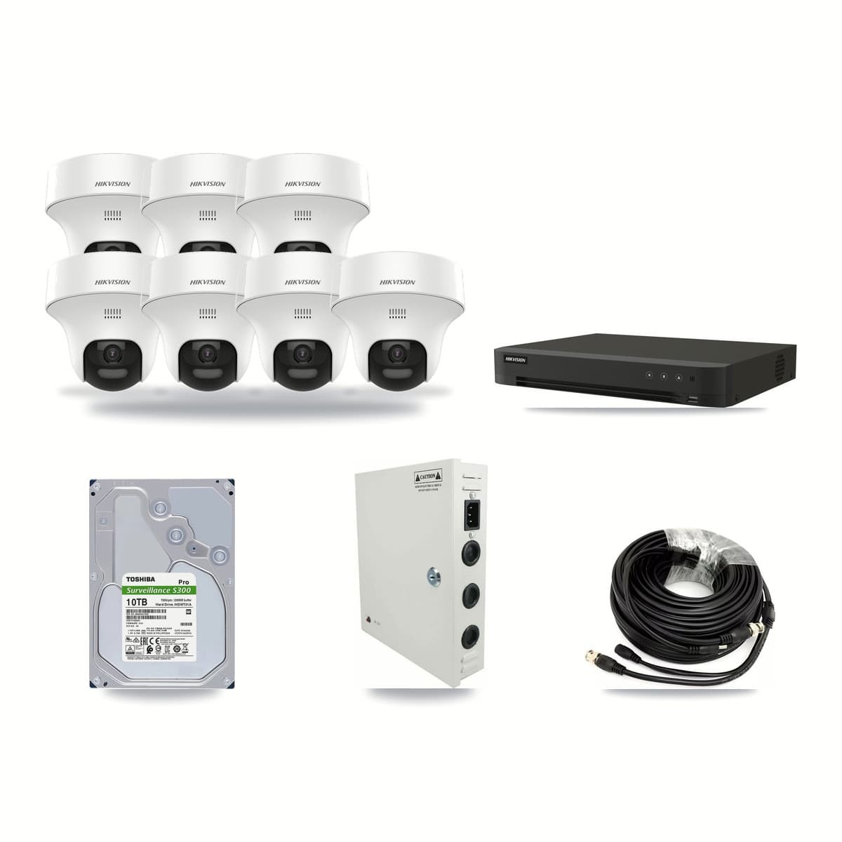 Hikvision 8-channel CCTV kit: 7 cameras (7× 5MP Turret), 10TB hard drive