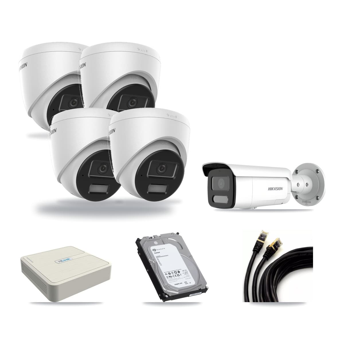 HiLook 8-channel CCTV kit: 5 cameras (4× 4MP Turret + 1× 4MP Bullet), 6TB hard drive